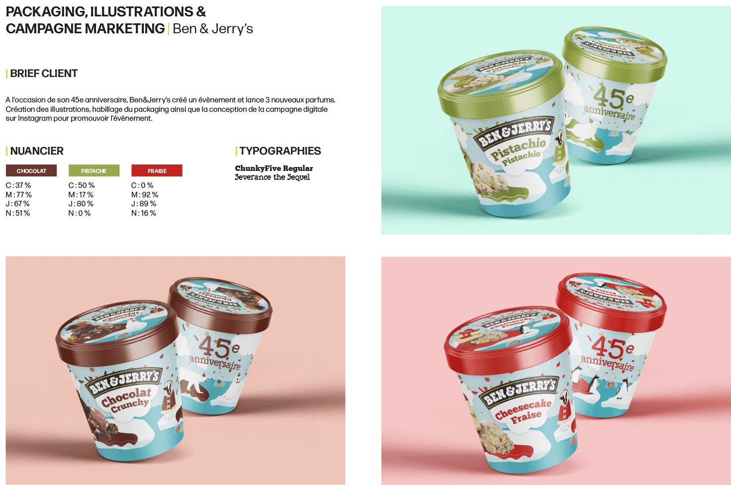 Formation infographie à Itecom Art Design - travaux étudiant sur le packaging ben&jerry