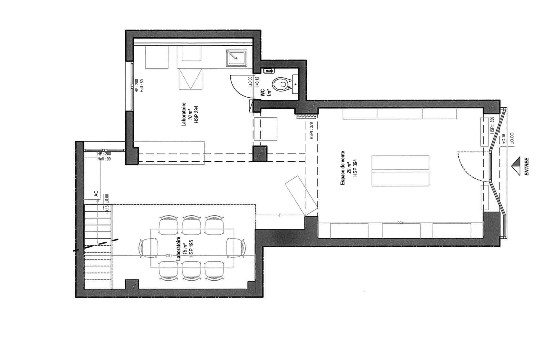 Plan de la boutique Cake Factory, projet étudiant de rénovation en décoration intérieur, itecom