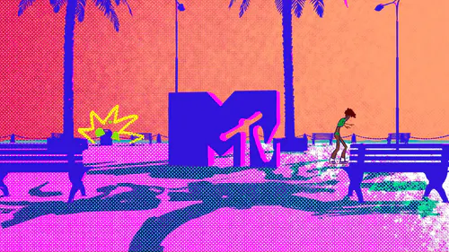 Travaux d'un élève en formation motion design, Visuel projet en Motion design avec le logo MTV